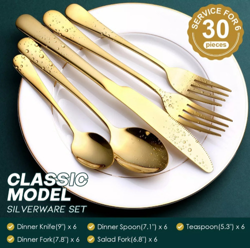 Juego De Cubiertos De Acero Inoxidable Dorados, 30 Piezas