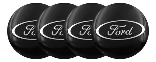 X4 Set Tapas Centro Llanta Emblema Ford 56mm Adeshivo Negro