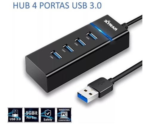 Hub Cabo Usb 4 Portas 3.0 Extensor High Speed Hd Pen Drive