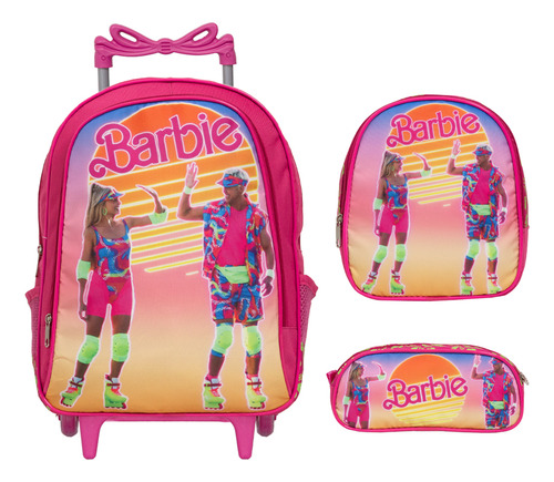 Kit Mochila Feminina Rodinhas Barbie Ken Rosa Envio Imediato