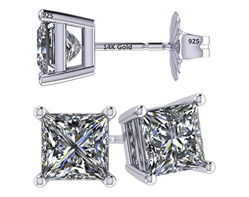 Pendientes De Oro De 14k Con Cz En Corte Princesa