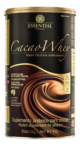 Suplemento em pó Essential Nutrition Cacao Whey proteína sabor chocolate em lata de 900g