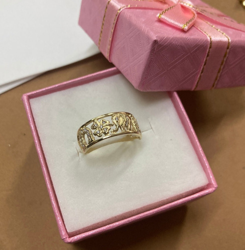 Anillo De La Suerte Con Zirconias Oro 10 Kilates .