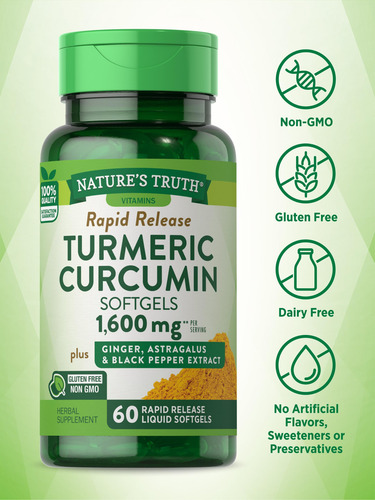 Suplemento Nature's Truth Curcuma Curcumina 1600mg 60 Cápsul