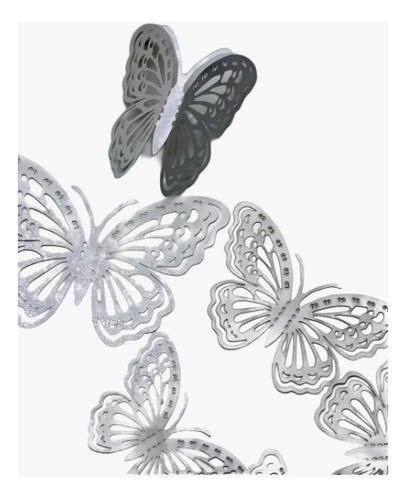 Pack Mariposa Efecto 3d Adhesivo Decoración Hogar X6 Piezas Plateado