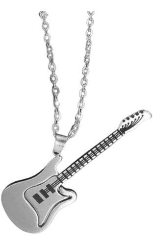 Collar Cadena Guitarra Electrica Plateado 5cm Acero Inoxidab