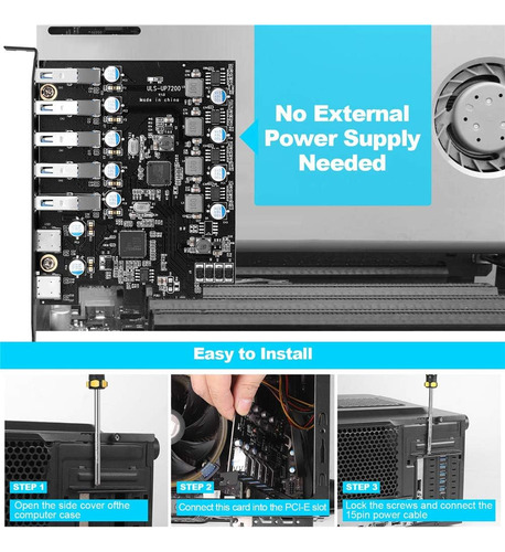 Tarjeta De Expansión Pci-e A Usb 3.0 De 7 Puertos (2x Usb-c