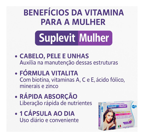 Suplevit Mulher Fórmula Vitalità 30cp Cabelo Pele E Unha