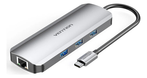 Hub Usb Multipuerto Vention - 9 En 1 - Usb C A Hdmi + Rj45 + 3 Puertos Usb 3.0 + Lector De Tarjetas Sd Tf+ Aux 3.5 + Pd 100w Usb C - 4k - Carcasa Aluminio - 15 Cm - Para Pc / Mac / Laptop - Tolhb