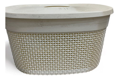Cesto Grande Con Tapa Obalada Color Blanco 39x28x22