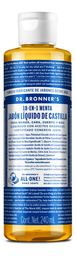 Jabón Liquido De Castilla Dr Bronner's Aroma Menta 240 Ml