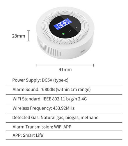 Alarma De Fuga De Gas Wifi Detector Sensor De Gas Inteligent
