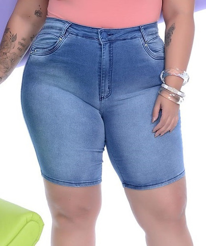 Bermuda Jeans Com Lycra Feminina Plus Size Tamanho Grande