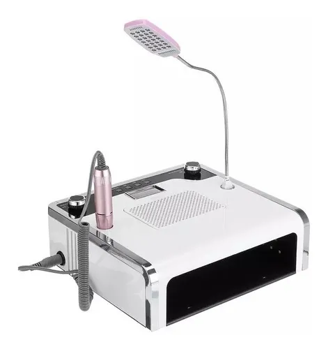 Set Torno Uñas 30000rpm+ Aspirador+ Lampara Uv + Led /4 En 1 Blanco