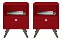 Comprar 2 Mesas De Luz 1 Cajon Y Espacio Dormitorio Linea Retro Color Rojo