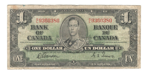 Billete Canada 1 Dolar (1937) Rey Jorge V I  