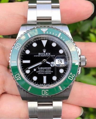 Relógio Rolex Submariner Kermit 41mm 2022 Com Caixa Correia Prateado Bisel Verde Fundo Preto
