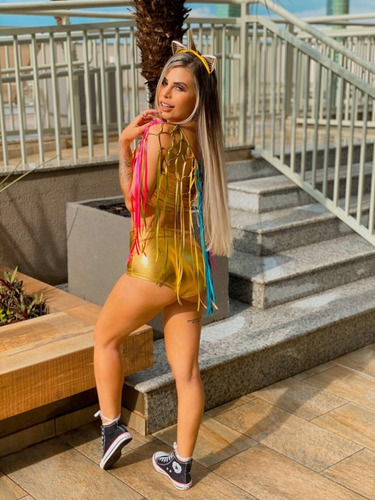 Conjunto Cropped Hotpant Fantasia Carnaval 2019 Anitta Neon