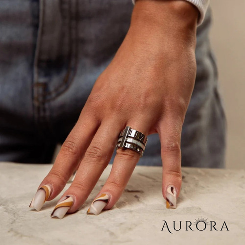 Anillo Triple Stackstone Aurora N° Romanos Gold Silver Plateado 8