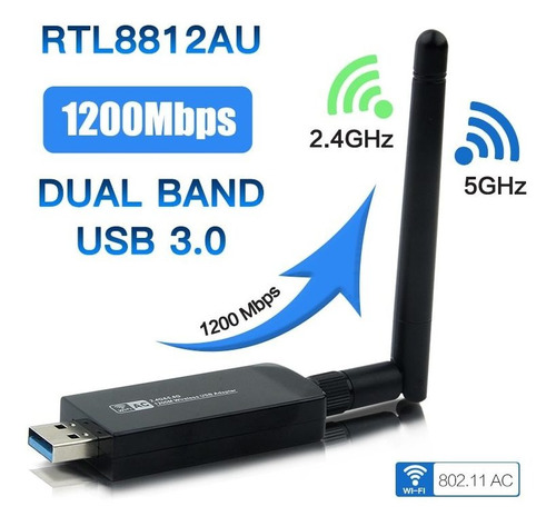 Adaptador Usb De Banda Dual De 1200mbps, Rtl8812au, Inalámbr