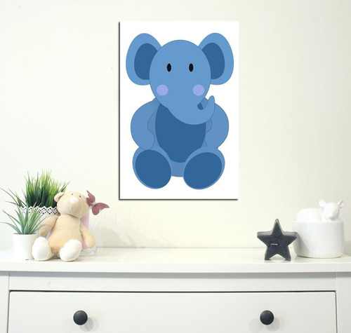 Cuadro 50x75cm Bebe Infantil Recien Nacido Elefante Azul