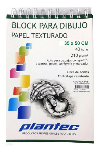 Block Para Dibujo Plantec Papel Texturado 35x50 210gr 40h