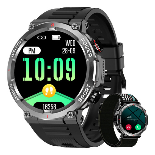 Masculino Smartwatch Relógio Inteligente Militar Smart Watch Caixa Preto Pulseira Preto Bisel Preto