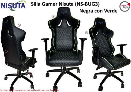 Silla Gamer Nisuta (ns-bug3) Negro Con Verde