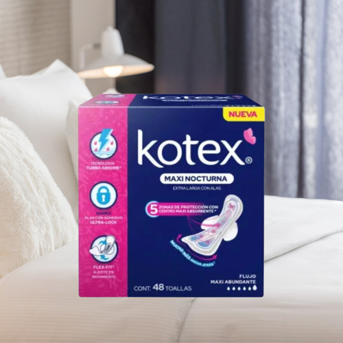 Toallas Femeninas Maxi Nocturna Con Alas Kotex 48 Piezas