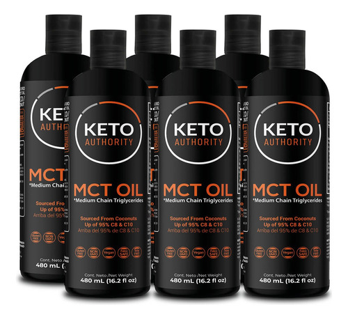 Mct Oil, Pack_6, Aceite 100% Natural De 480 Ml; 100% De Coco