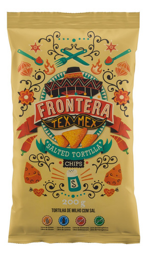 Tortilha Chips de Milho com Sal Frontera Tex Mex Pacote 200g