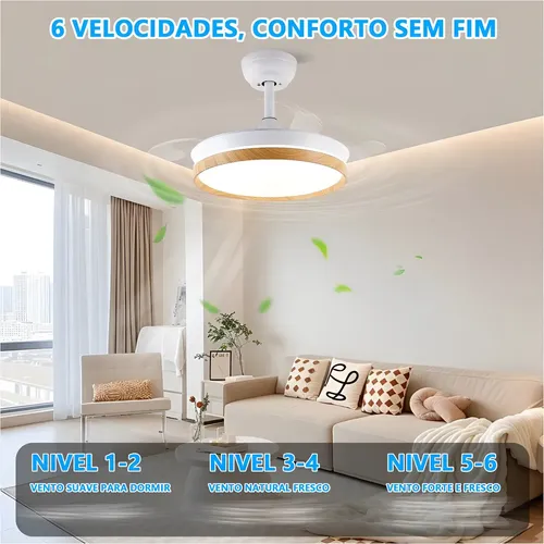 Ventilador De Teto Retrátil Led Silencioso Branco Smart Unic 40 Cm 60 Hz Branco 127/220v Transparente Policarbonato 3