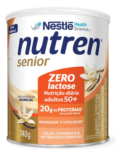 Complemento Alim Nutren Senior Zero Lactose Baunilha 740g Baunilha