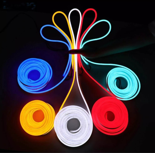 Kit Tira Led Neon Flexible + Fuente 5mts 12v Exterior Celeste