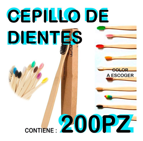 Paquete 200 Cepillo Dientes Bambú Biodegradable Suave