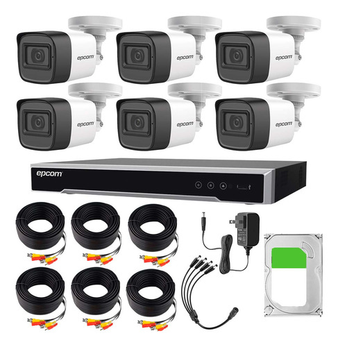 Epcom Kit De Camaras De Seguridad Exterior Metalicas B50kit-plus6+2tb Video Vigilancia Turbohd 1080p Cctv 6 Cámaras Bala Con Micrófono Integrado + 2tb