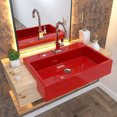 Cuba De Semi-encaixe P/banheiro Xrt550 Retangular Colorida Cor Vermelho