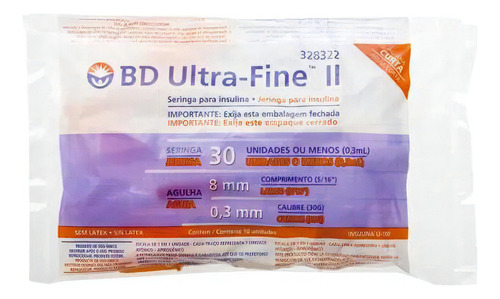 Seringa Para Insulina BD Ultra-Fine 30 UI Agulha 8mmx0,3mm 10 Unidades