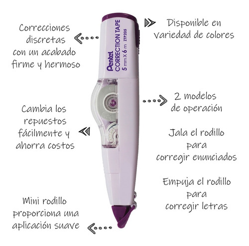 Imagen 3 de 6 de Corrector En Cinta 2 En 1 Blíster Violeta 1 U-ztp205bp-m2