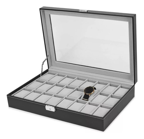 Estuche De Relojes Caja 24 Ranuras Organizador Fondo Gris