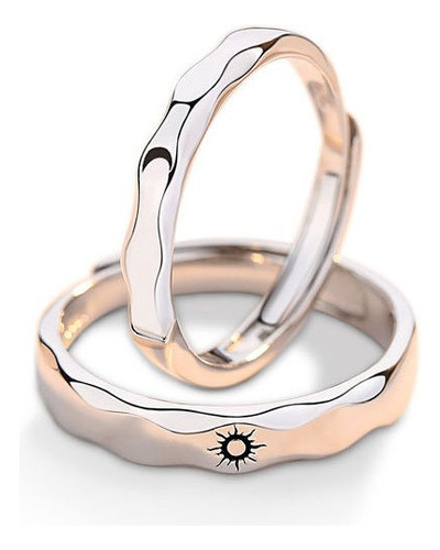 Anillo De Pareja Promise Plata 925 A063 Sun Moon Ripple