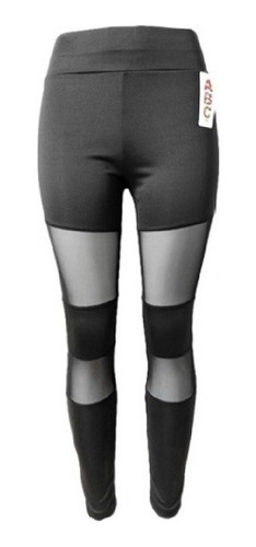 Leggins Licra Transparencia Negro Malla Deportivo Dama  Gym,