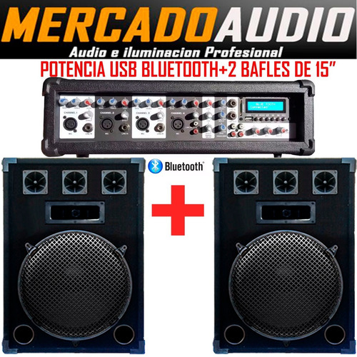 Imagen 1 de 4 de Combo Karaoke Potencia Usb Bluetooth+2 Bafles 15 Pulgadas