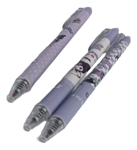 Boligrafo Borrable Kuromi Tinta Negra Yj-066 - Pack 3 Unidad Tinta Negro Exterior Lila/blanco