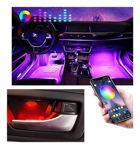 Kit Luces Led Interior Auto X4 Rgb Con App Para Smartphone