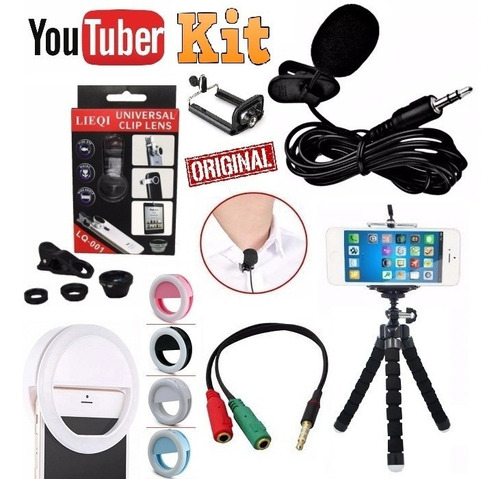 Imagem 2 de 8 de Kit Youtuber 15x1 Tripé 2,10m Lapela Microfone Mesa Celular