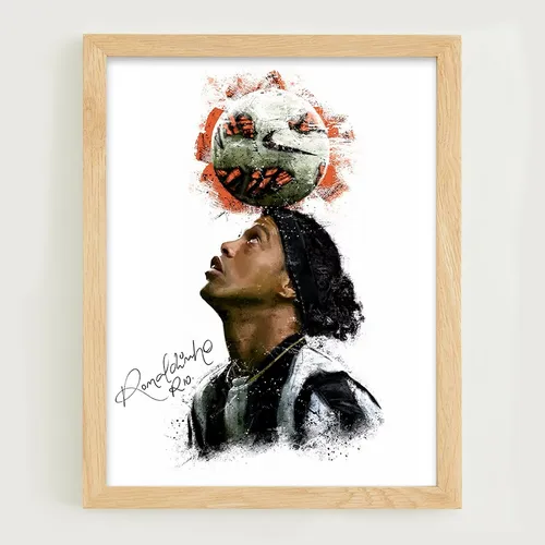 comprar Cuadro Ronaldinho 30x23 Marco Madera Vidrio Poster