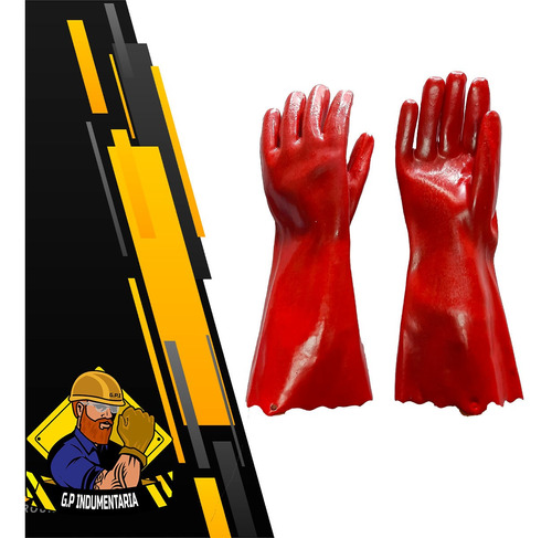 Guante Pvc Rojo Trabajo Industria Acido Quimicos 40 Cm T10