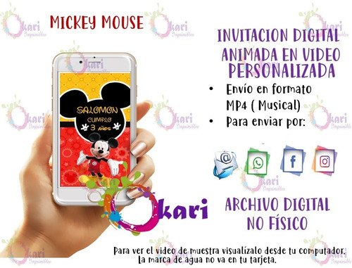 Invitación Digital Animada Mickey Mouse. Videoinvitación.