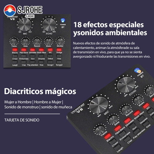 Sjrohe Mejor Tarjeta De Sonido Para Streaming En Calidad Profesional Tarjetas De Sonido Con Mezcladora Integrada Conexión Usb,control De Mezcla Consolas De Audio Micrófonos Profesionales Ecualización